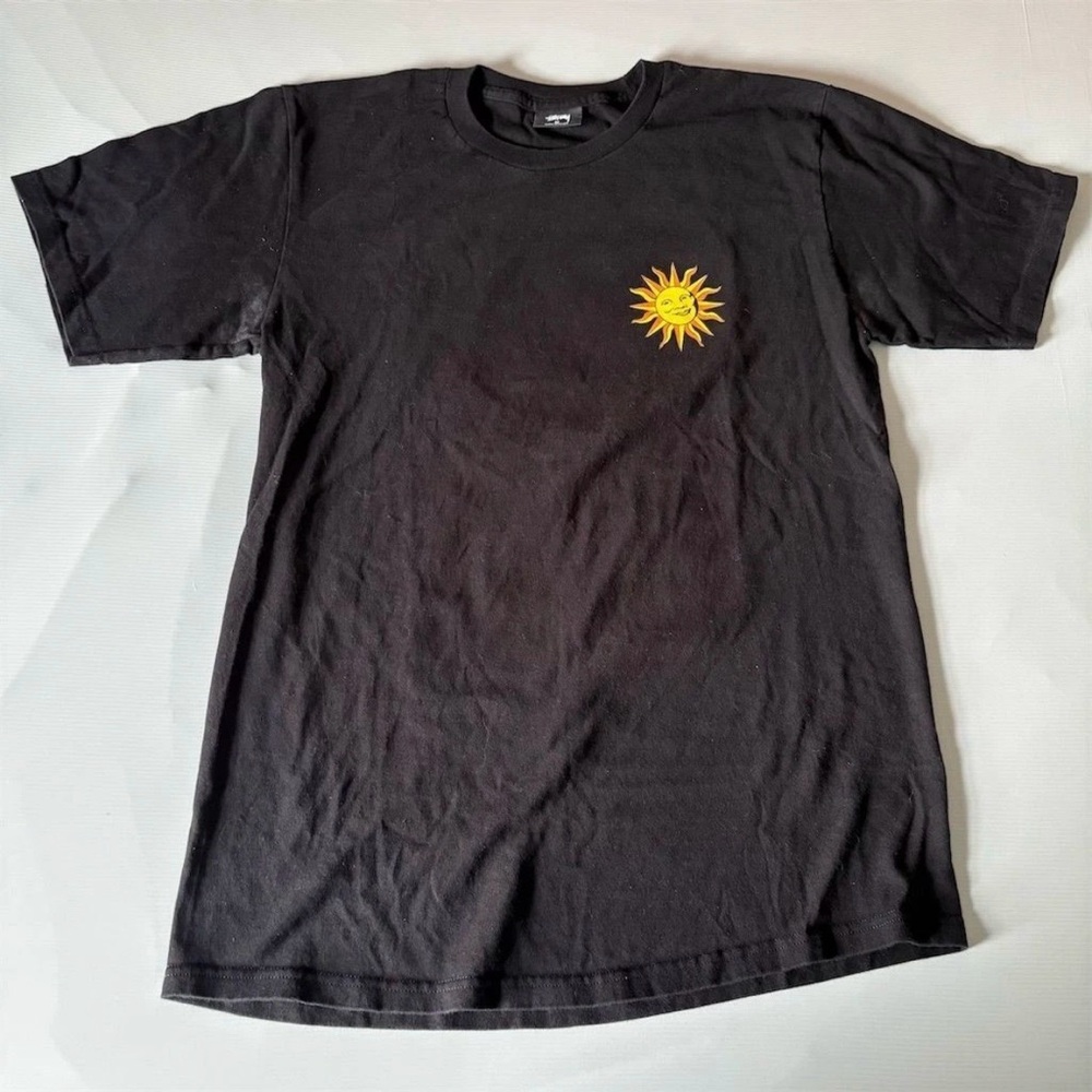Stussy Black Tee with Yellow Sun Design